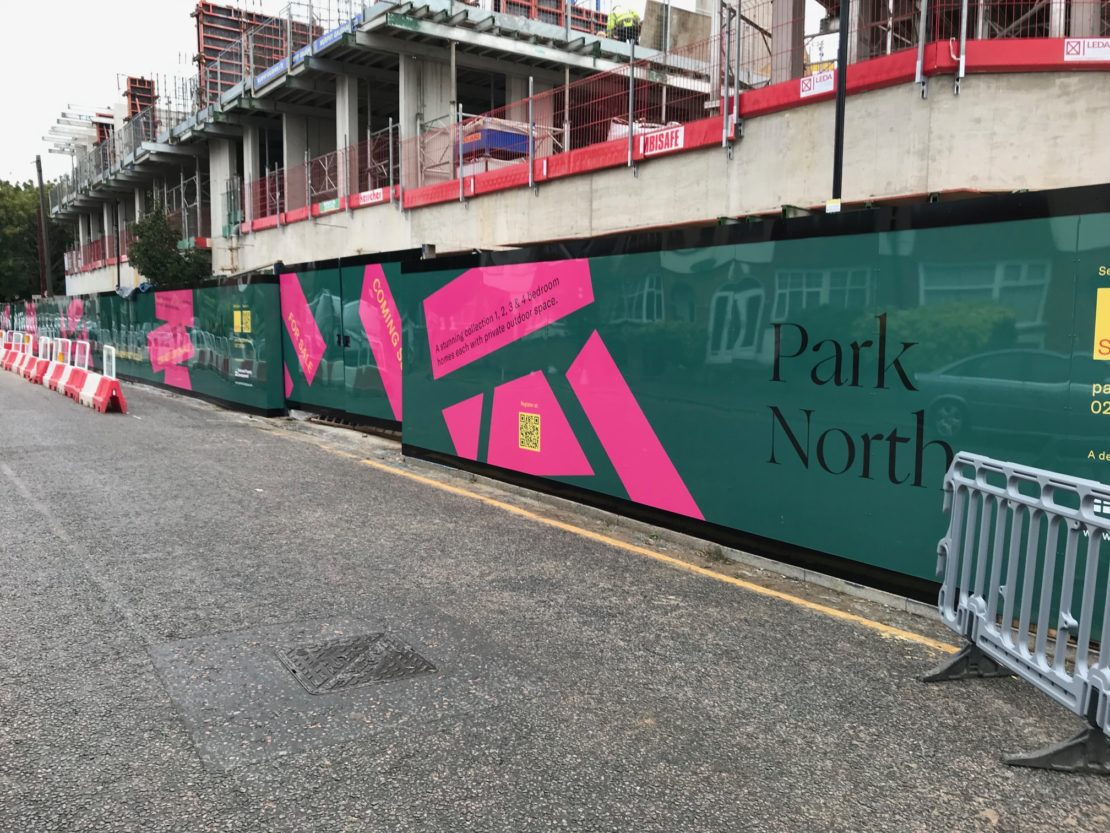 Large hoarding graphics for a development in Seven Sisters