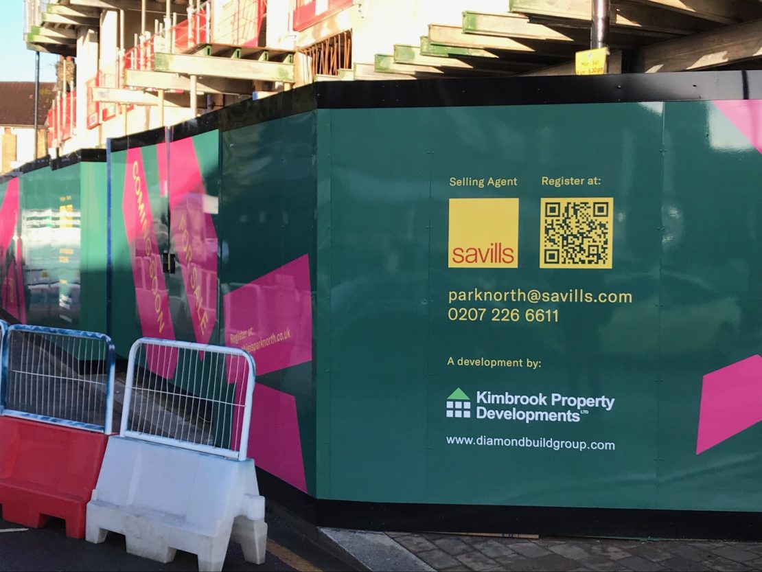 Large hoarding graphics for a development in Seven Sisters