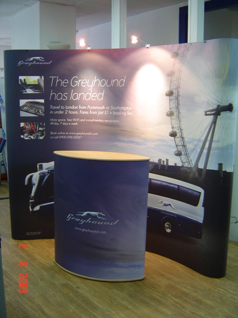 Greyhound Coaches UK – Popup stand and lecturn graphics