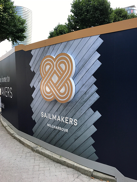 Millharbour – Hoarding graphics and bespoke lightboxes
